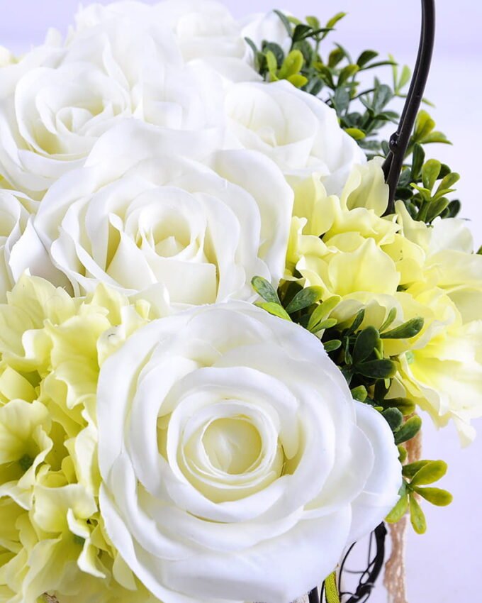 Artificial Flower 27*20*30cm rose hydrangea in metal frame with flax bag GS-06919024-W1