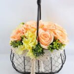 Artificial Flower 27*20*30cm rose hydrangea in metal frame with flax bag GS-06919024-Y1