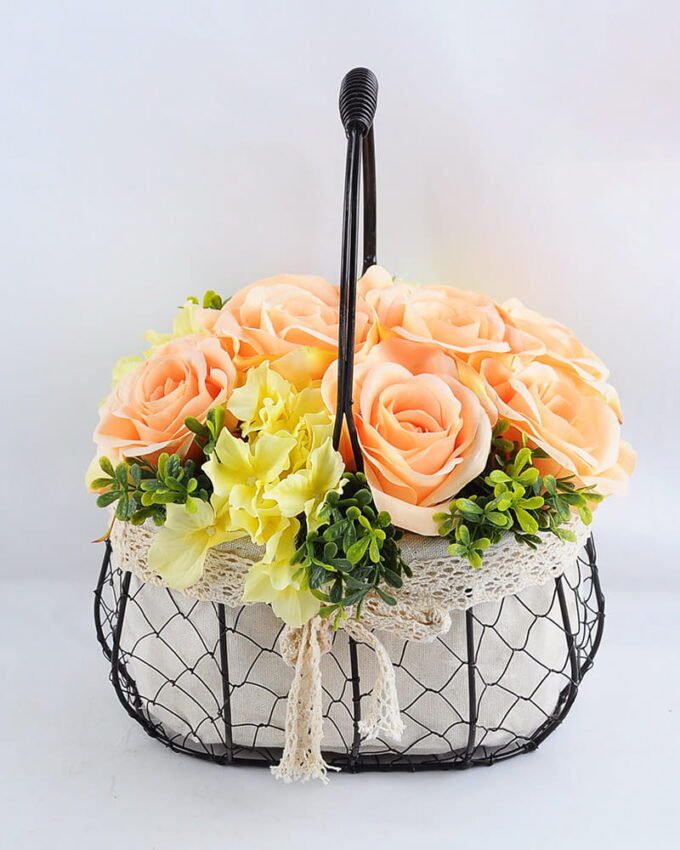 Artificial Flower 27*20*30cm rose hydrangea in metal frame with flax bag GS-06919024-Y1 1 Artificial Flower 27*20*30cm rose hydrangea in metal frame with flax bag GS-06919024-Y1