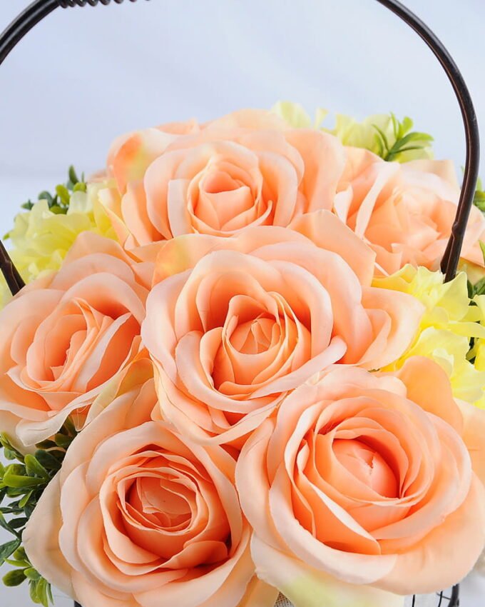 Artificial Flower 27*20*30cm rose hydrangea in metal frame with flax bag GS-06919024-Y1 2 Artificial Flower 27*20*30cm rose hydrangea in metal frame with flax bag GS-06919024-Y1