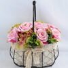 Artificial Flower 27*20*30cm rose hydrangea in metal frame with flax bag GS-06919024-Z1