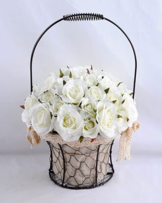 Artificial Flower 25*25*36cm rose in metal frame with flax bag GS-06919025