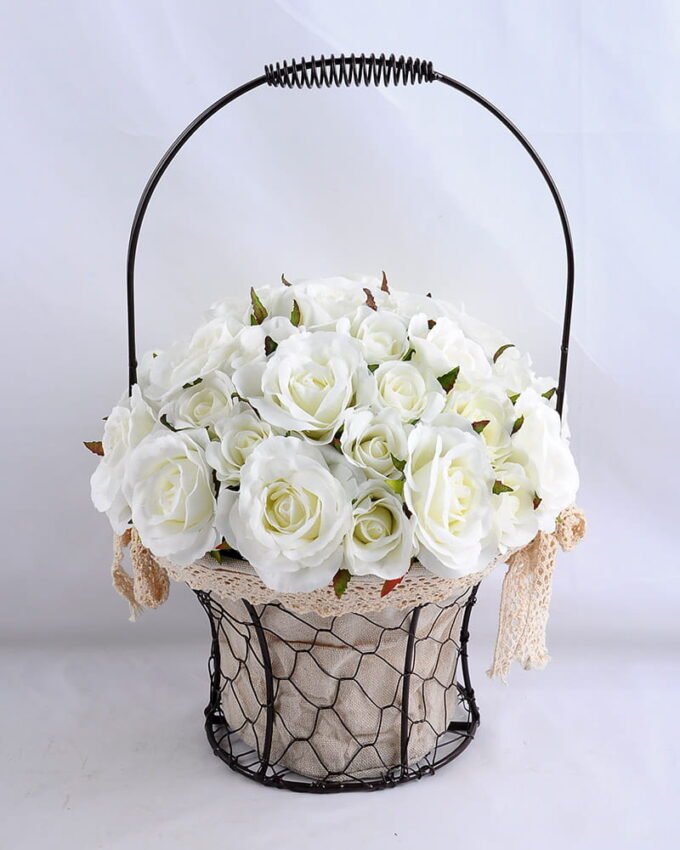 Artificial Flower 25*25*36cm rose in metal frame with flax bag GS-06919025