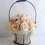 Artificial Flower 25*25*36cm rose in metal frame with flax bag GS-06919025-C1