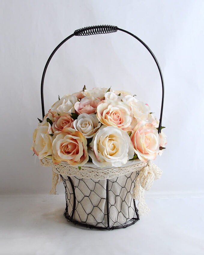 Artificial Flower 25*25*36cm rose in metal frame with flax bag GS-06919025-C1 1 Artificial Flower 25*25*36cm rose in metal frame with flax bag GS-06919025-C1