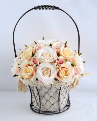Artificial Flower 25*25*36cm rose in metal frame with flax bag GS-06919025-P1