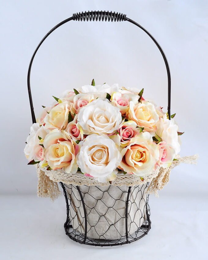 Artificial Flower 25*25*36cm rose in metal frame with flax bag GS-06919025-P1