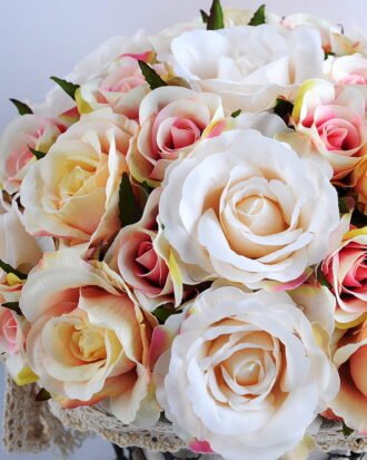 Artificial Flower 25*25*36cm rose in metal frame with flax bag GS-06919025-P1