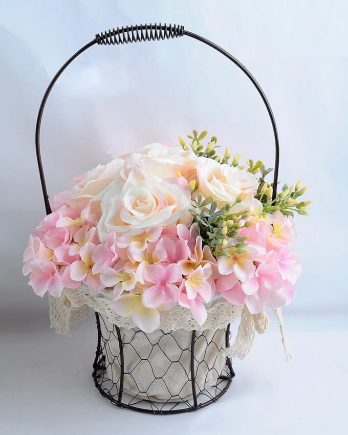 Artificial Flower 25*25*36cm rose in metal frame with flax bag GS-06919025-P1