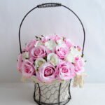 Artificial Flower 25*25*36cm rose in metal frame with flax bag GS-06919025-P2