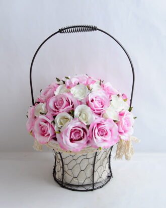 Artificial Flower 25*25*36cm rose in metal frame with flax bag GS-06919025-P2