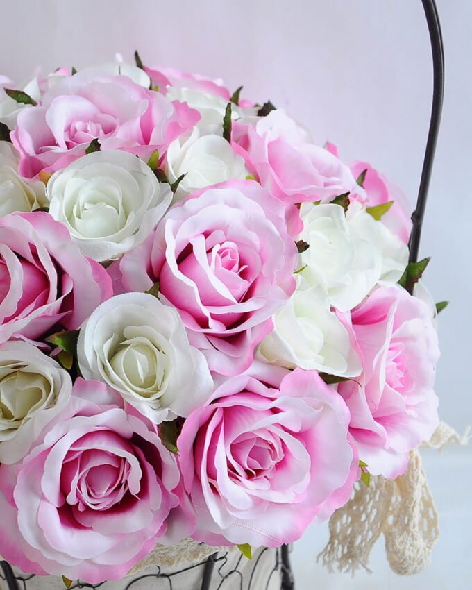 Artificial Flower 25*25*36cm rose in metal frame with flax bag GS-06919025-P2 2 Artificial Flower 25*25*36cm rose in metal frame with flax bag GS-06919025-P2