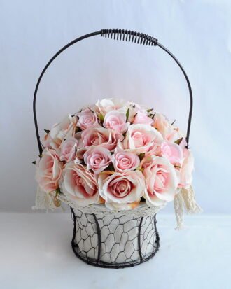 Artificial Flower 25*25*36cm rose in metal frame with flax bag GS-06919025-P3