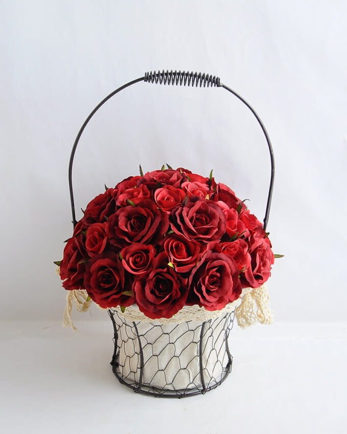 Artificial Flower 25*25*36cm rose in metal frame with flax bag GS-06919025-R1