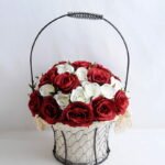 Artificial Flower 25*25*36cm rose in metal frame with flax bag GS-06919025-R2