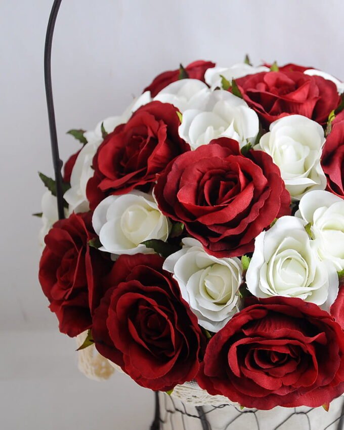 Artificial Flower 25*25*36cm rose in metal frame with flax bag GS-06919025-R2 2 Artificial Flower 25*25*36cm rose in metal frame with flax bag GS-06919025-R2