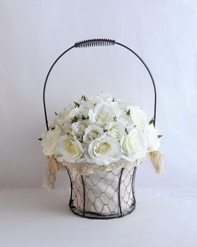 Artificial Flower 25*25*36cm rose in metal frame with flax bag GS-06919025-W1
