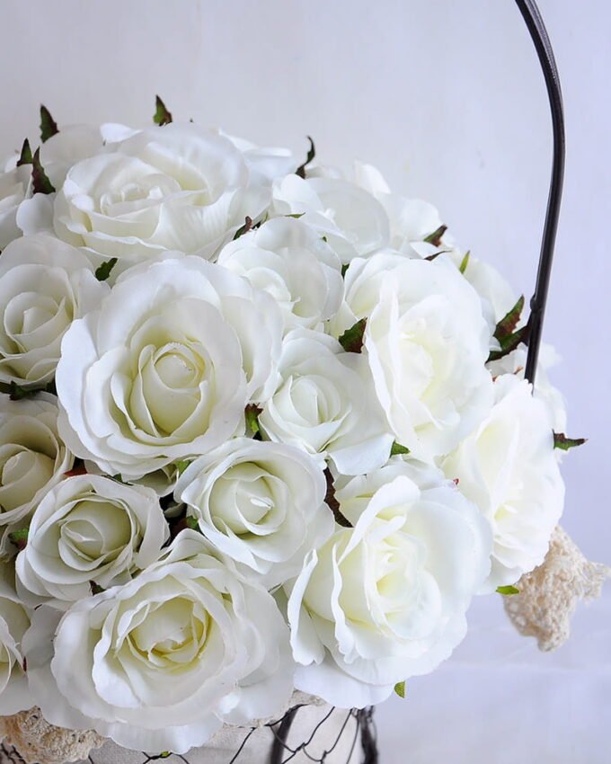 Artificial Flower 25*25*36cm rose in metal frame with flax bag GS-06919025-W1