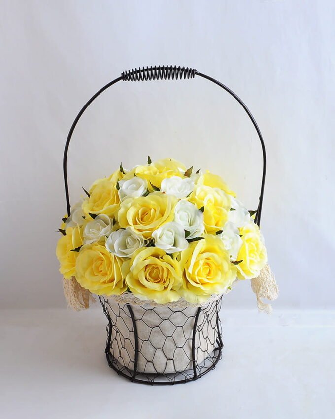 Artificial Flower 25*25*36cm rose in metal frame with flax bag GS-06919025-Y1