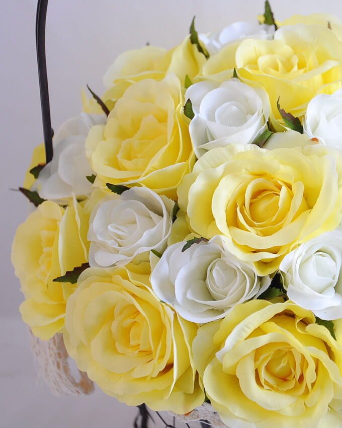 Artificial Flower 25*25*36cm rose in metal frame with flax bag GS-06919025-Y1