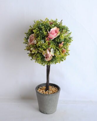 Artificial Tree TOPIARY BALL WITH ROSE IN PAPER POT GS-0690530A-P1