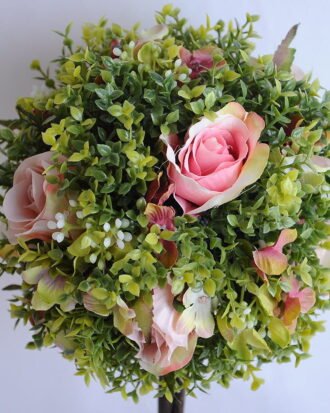 Artificial Tree TOPIARY BALL WITH ROSE IN PAPER POT GS-0690530A-P1