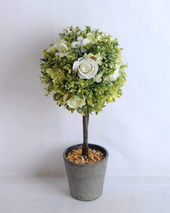 Artificial Tree TOPIARY BALL WITH ROSE IN PAPER POT GS-0690530A-W1