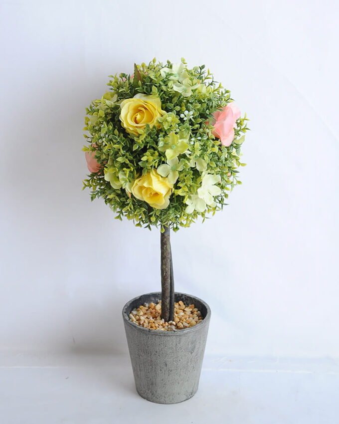 Artificial Tree TOPIARY BALL WITH ROSE IN PAPER POT GS-0690530A-Y1