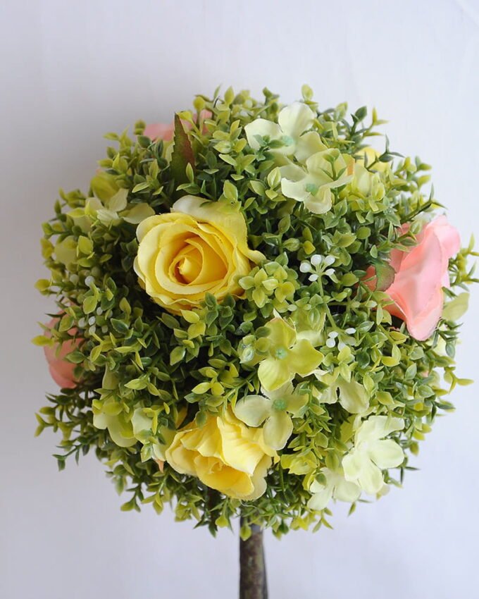 Artificial Tree TOPIARY BALL WITH ROSE IN PAPER POT GS-0690530A-Y1