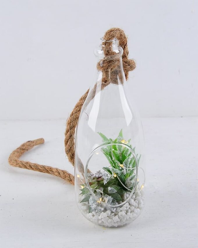 Artificial succulent 8*8*20 Artificial succulent 8*8*20.5CM Succulent plants in glass pot GS-51719034