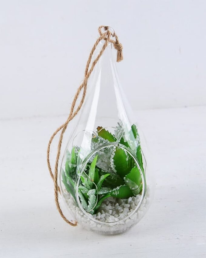 Artificial succulent 9*9*19CM Succulent plants in glass pot GS-51719035