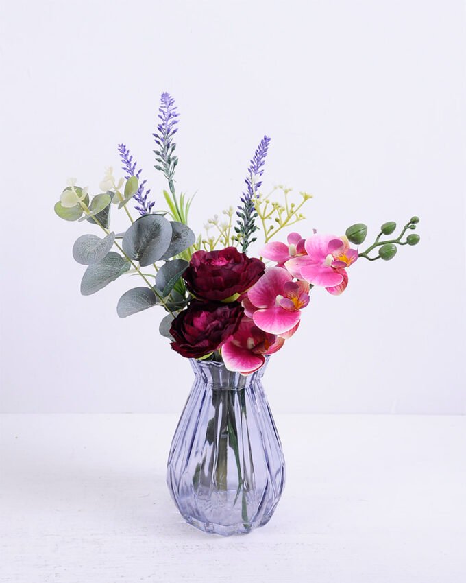 Artificial Flower 26*21*32CM Camilla&Orchid&Lavender in glass pot with fake water GS-06920021