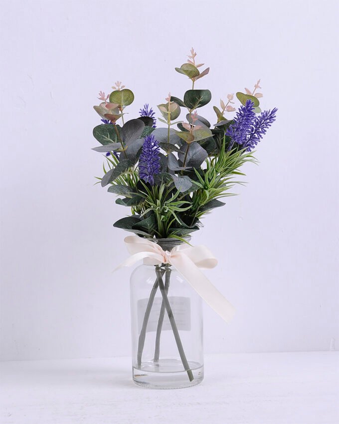 Artificial Flower 21*23*37CM Eucalyptus&Lavender in glass pot with fake water GS-06920013