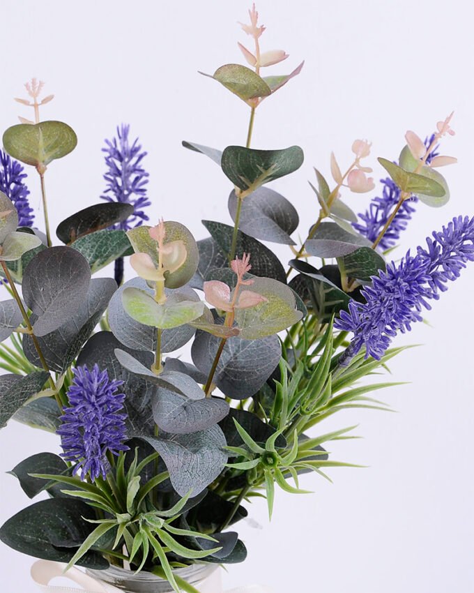 Artificial Flower 21*23*37CM Eucalyptus&Lavender in glass pot with fake water GS-06920013