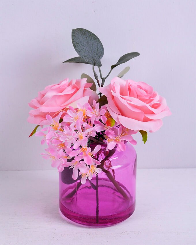 Artificial Flower 18*20*20CM Primrose&Rose in glass pot with fake water GS-06920019