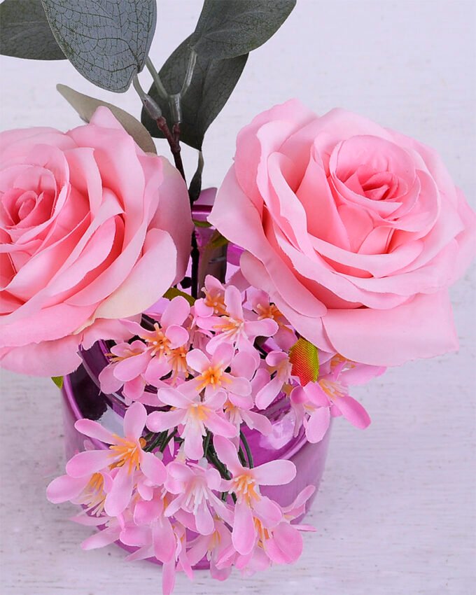 Artificial Flower 18*20*20CM Primrose&Rose in glass pot with fake water GS-06920019