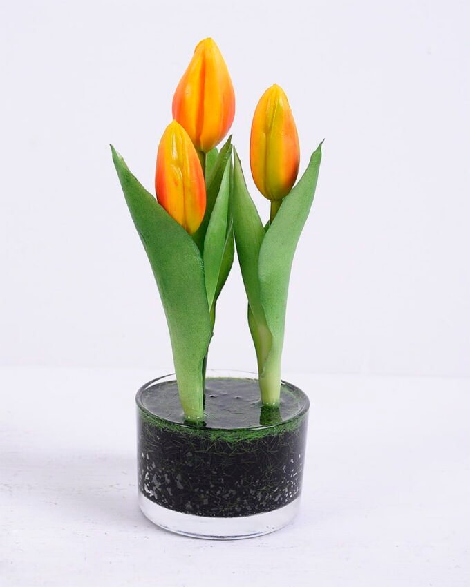 Artificial Flower 7*20CM Tulip*3 in glass pot GS-24520001-O1