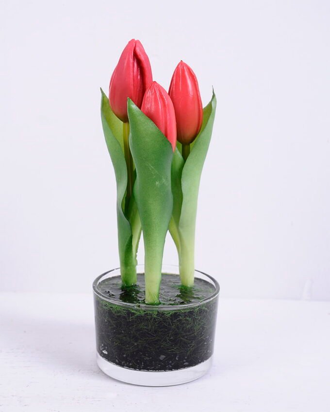 Artificial Flower 7*20CM Tulip*3 in glass pot GS-24520001-R1