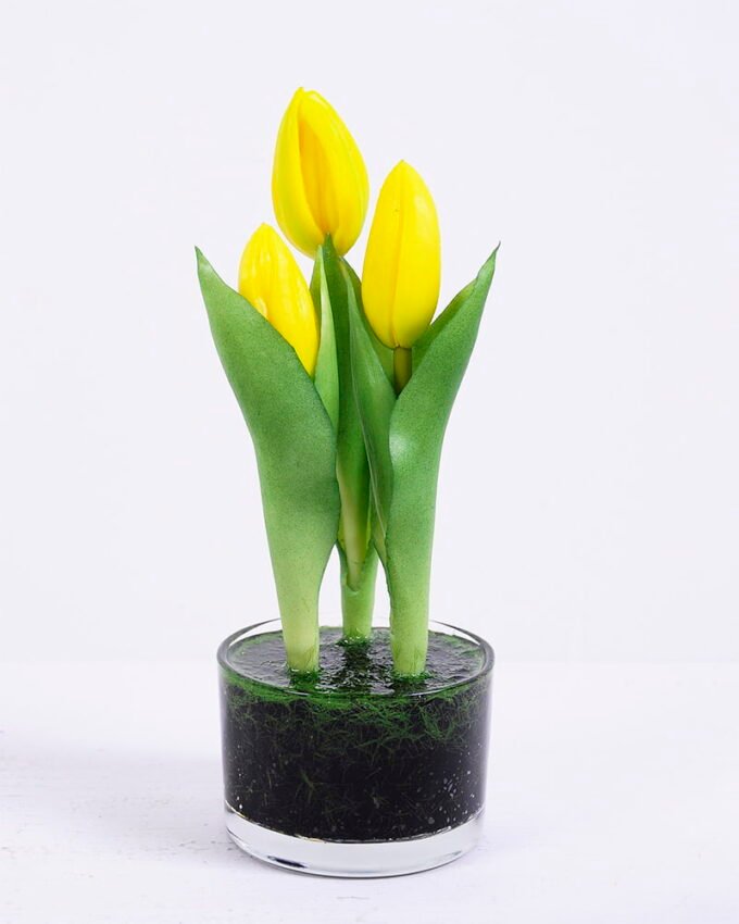 Artificial Flower 7*20CM Tulip*3 in glass pot GS-24520001-Y1