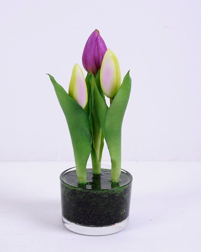 Artificial Flower 7*20CM Tulip*3 in glass pot GS-24520001-Z1