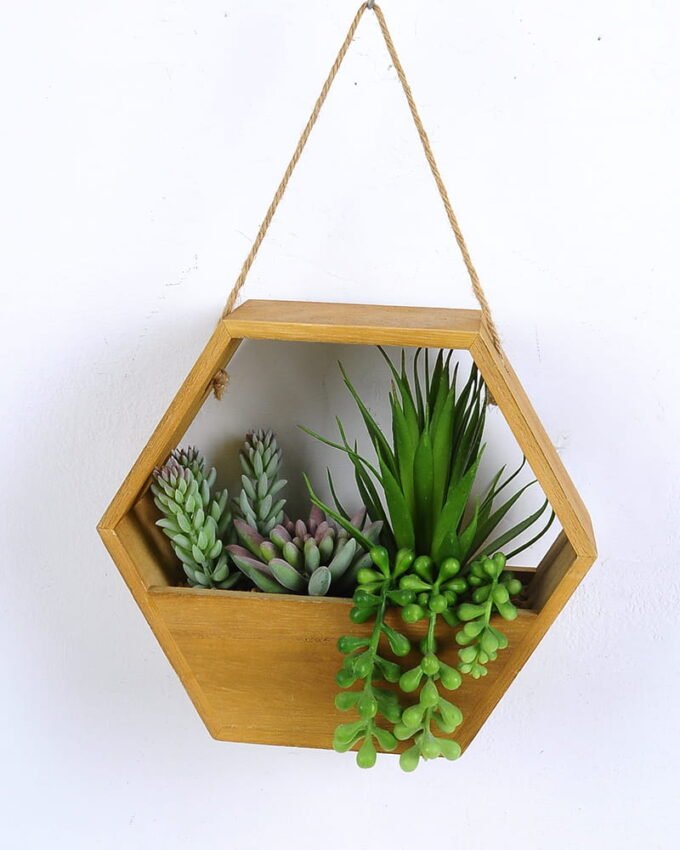 Artificial succulent 21.5*14*19cm succulent plants in Wood pot GS-51720191