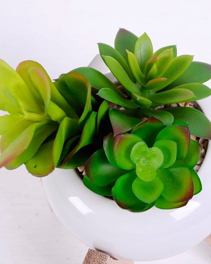 Artificial succulent 13*18cm succulent plants in Ceramic pot  whit wooden support GS-51720162