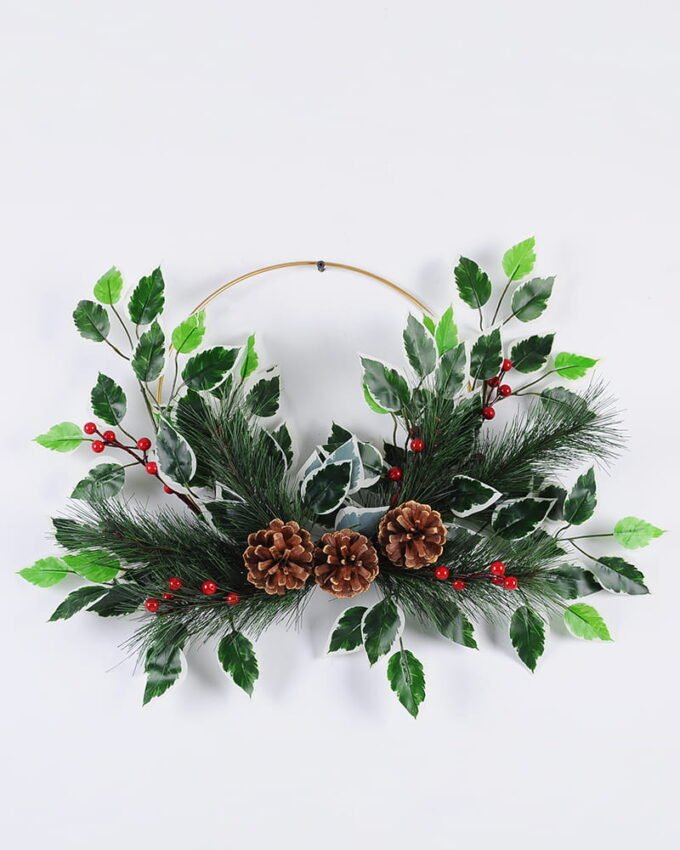 Artificial Flower 57*8*46CM Christmas arrangement on wire ring GS-52720007 Banners&Garlands YeahFlower is one of Chinese leading OEM manufacturers and exporters , supplying the silk flowers, wholesale artificial trees