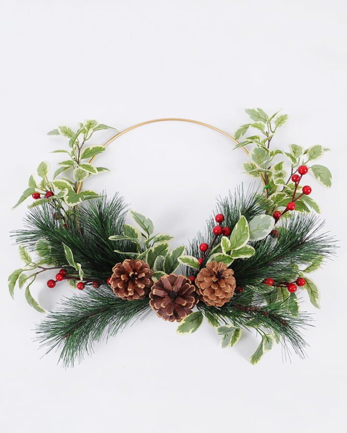Artificial Flower 47*8*40CM Christmas arrangement on wire ring GS-52720008 Banners&Garlands YeahFlower is one of Chinese leading OEM manufacturers and exporters , supplying the silk flowers, wholesale artificial trees
