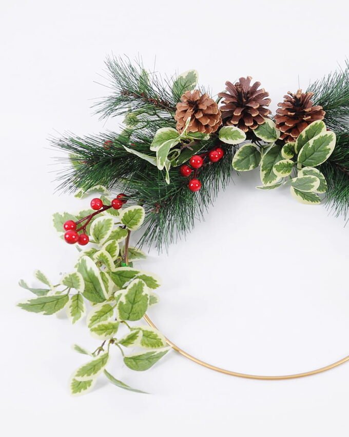 Artificial Flower 47*8*40CM Christmas arrangement on wire ring GS-52720008 Banners&Garlands YeahFlower is one of Chinese leading OEM manufacturers and exporters , supplying the silk flowers, wholesale artificial trees