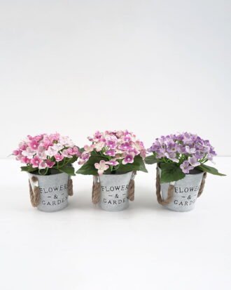 Artificial Flower 15*15*18CM Hydrangea in metal pot GS-63421003 Potted Flowers&Plants YeahFlower is one of Chinese leading OEM manufacturers and exporters , supplying the silk flowers, wholesale artificial trees