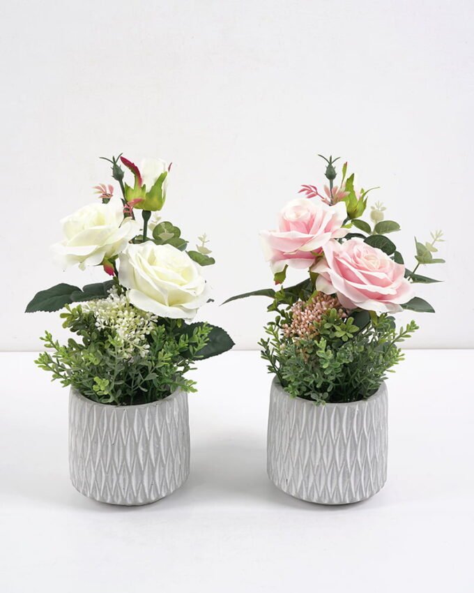 Artificial Flower 20*20*30CM Rose in cement pot GS-06921050 Potted Flowers&Plants 3,000+ sqm showroom with thousands of artificial flowers, plants & trees ready for global sourcing.