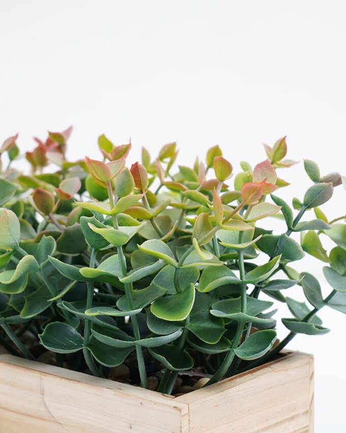 Artificial Plant 33*13*15cm  Eucalyptus in wood pot GS-51721044 Potted Flowers&Plants YeahFlower is one of Chinese leading OEM manufacturers and exporters , supplying the silk flowers, wholesale artificial trees