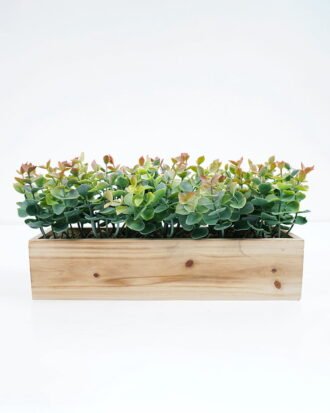 Artificial Plant 33*13*15cm  Eucalyptus in wood pot GS-51721044 Potted Flowers&Plants YeahFlower is one of Chinese leading OEM manufacturers and exporters , supplying the silk flowers, wholesale artificial trees