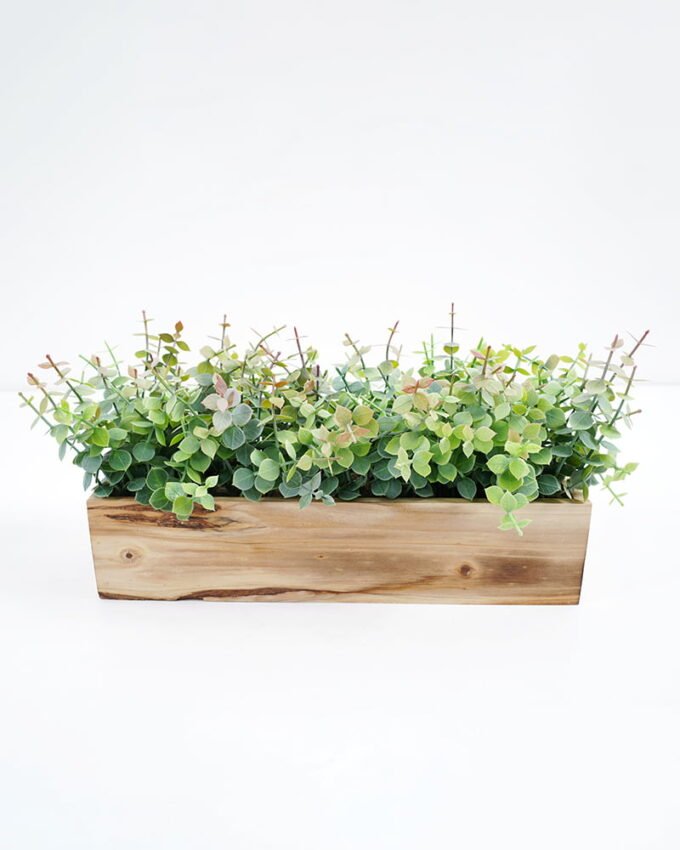 Artificial Plant 33*13*17cm  Eucalyptus in wood pot GS-51721046 Potted Flowers&Plants YeahFlower is one of Chinese leading OEM manufacturers and exporters , supplying the silk flowers, wholesale artificial trees